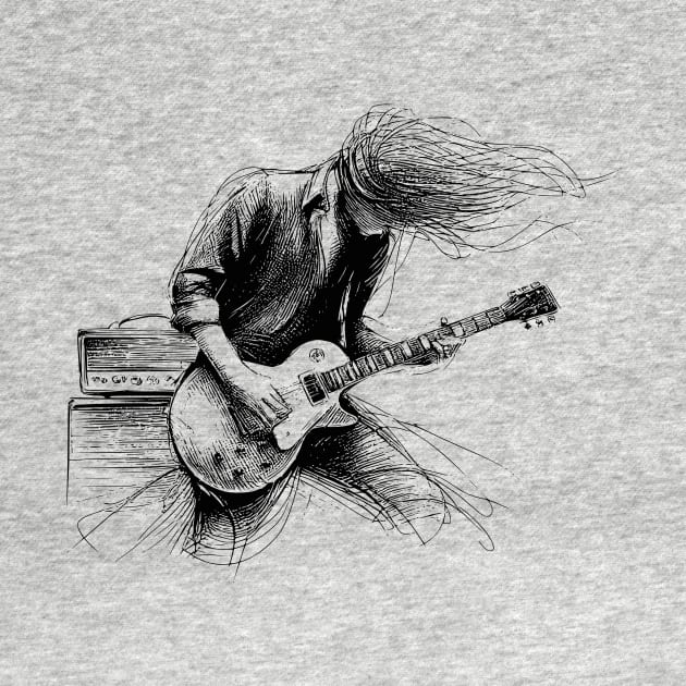 Rock Guitarist Silhouette Graphic Tee | Windblown Rock Star Guitar Legend by Mad Monkey Creations